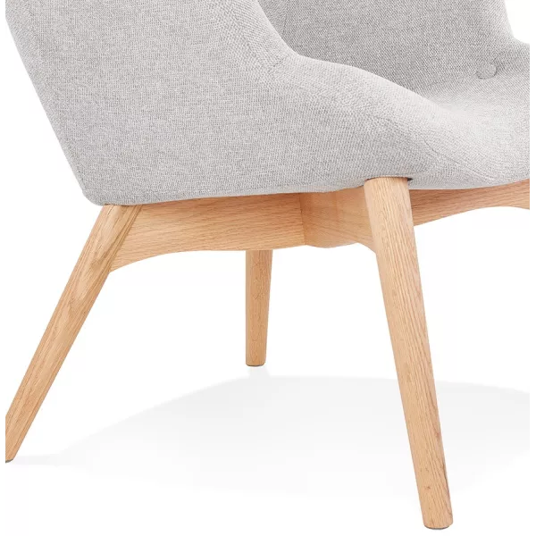 Fauteuil à oreilles en tissu pieds bois naturel RHYS (gris)