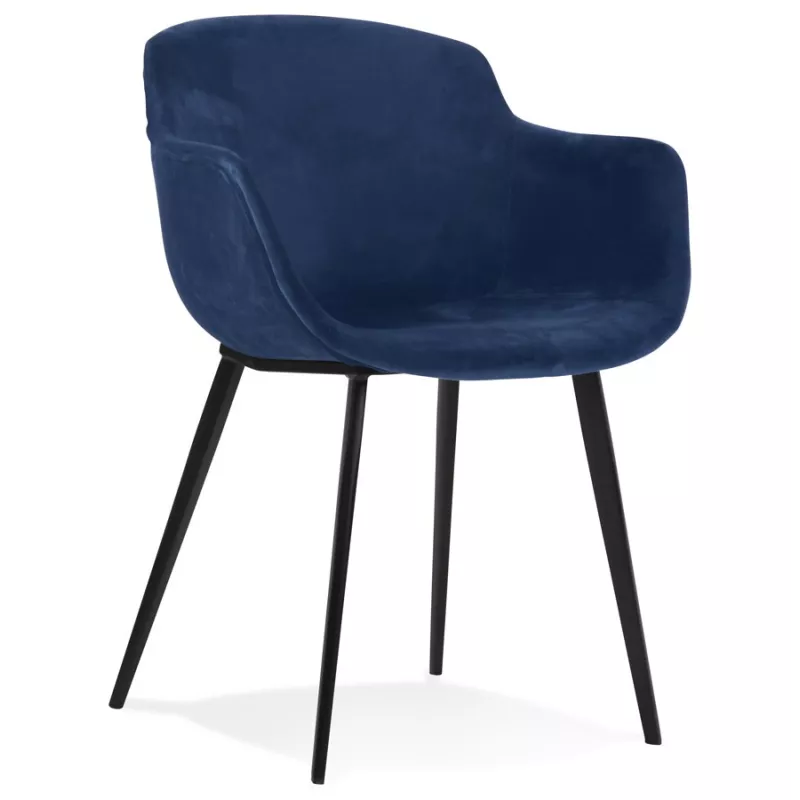 Chaise avec accoudoirs en velours pieds métal noir KEVAN (bleu)