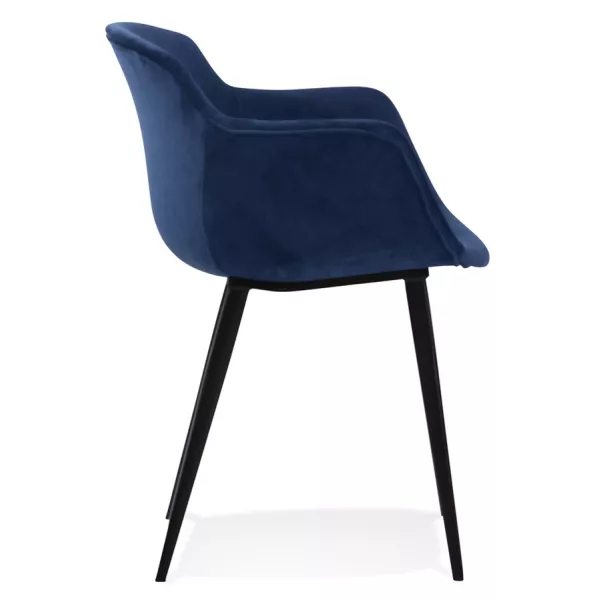 Chaise avec accoudoirs en velours pieds métal noir KEVAN (bleu)