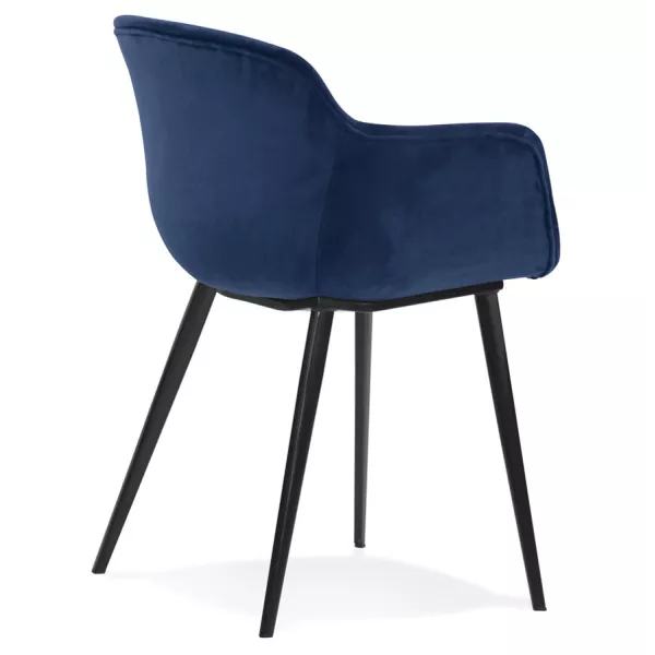 Chaise avec accoudoirs en velours pieds métal noir KEVAN (bleu)