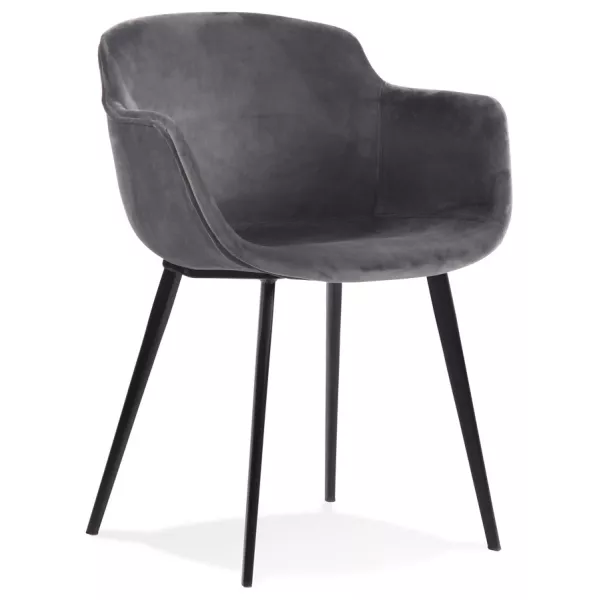 Chaise avec accoudoirs en velours pieds métal noir KEVAN (gris)