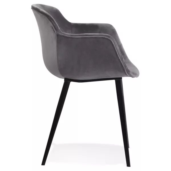 Chaise avec accoudoirs en velours pieds métal noir KEVAN (gris)