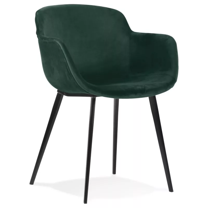 Chaise avec accoudoirs en velours pieds métal noir KEVAN (vert)