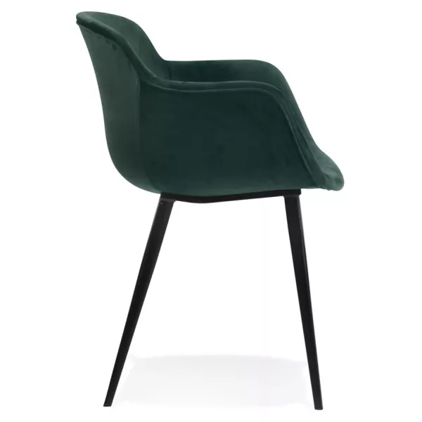 Chaise avec accoudoirs en velours pieds métal noir KEVAN (vert)