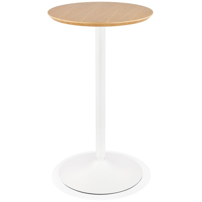 Table haute plateau rond en bois et pied en métal blanc ELVAN (Ø 60 cm) (naturel)