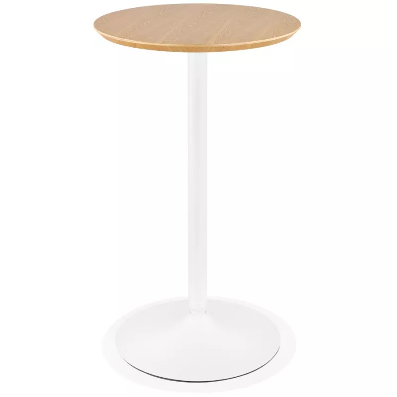 Table haute plateau rond en bois et pied en métal blanc ELVAN (Ø 60 cm) (naturel)