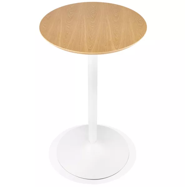 Table haute plateau rond en bois et pied en métal blanc ELVAN (Ø 60 cm) (naturel)