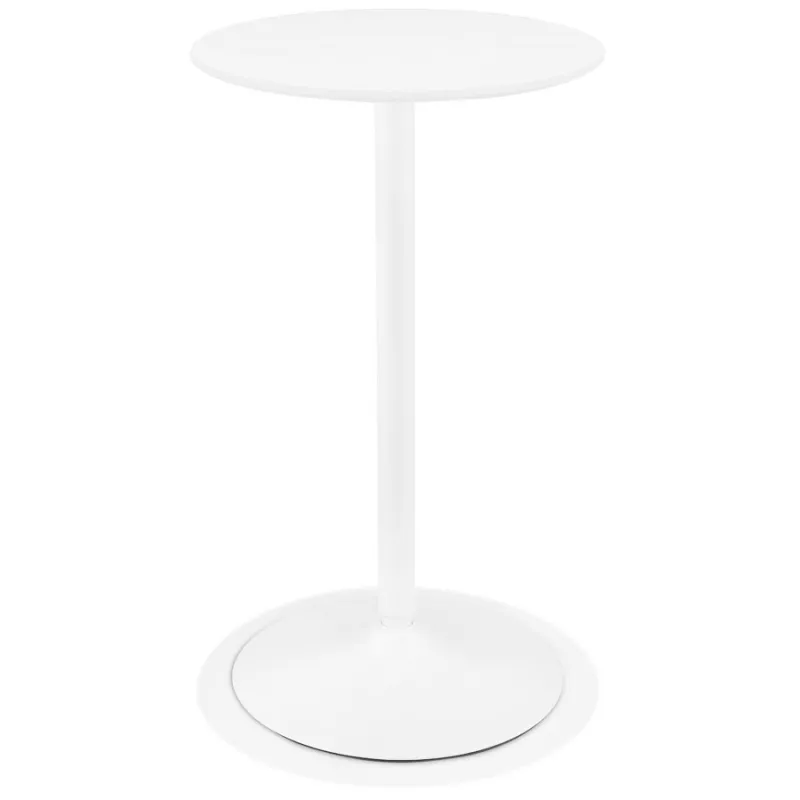 Table haute plateau rond en bois et pied en métal blanc NIELS (Ø 60 cm) (blanc)