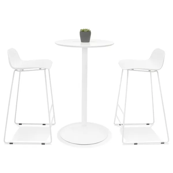 Table haute plateau rond en bois et pied en métal blanc NIELS (Ø 60 cm) (blanc)