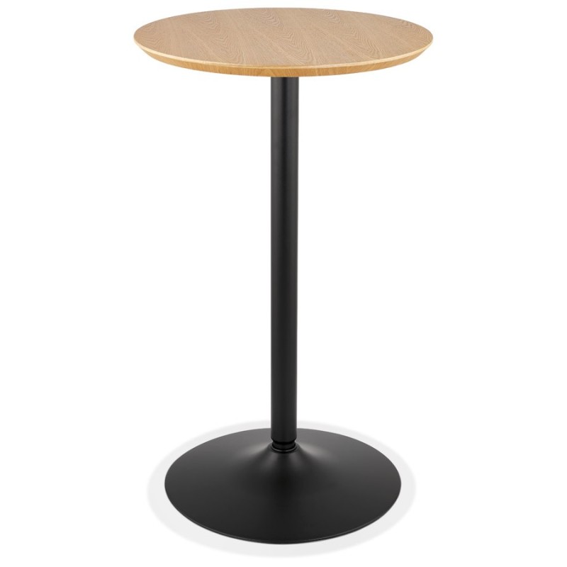 Table haute plateau rond en bois et pied en métal noir ELVAN (Ø 60 cm) (naturel)