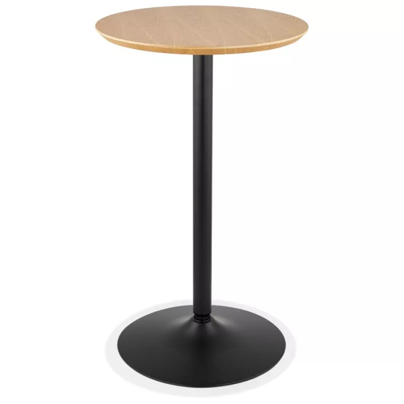 Table haute plateau rond en bois et pied en métal noir ELVAN (Ø 60 cm) (naturel)