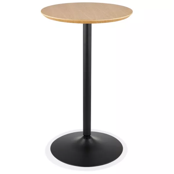 Table haute plateau rond en bois et pied en métal noir ELVAN (Ø 60 cm) (naturel)