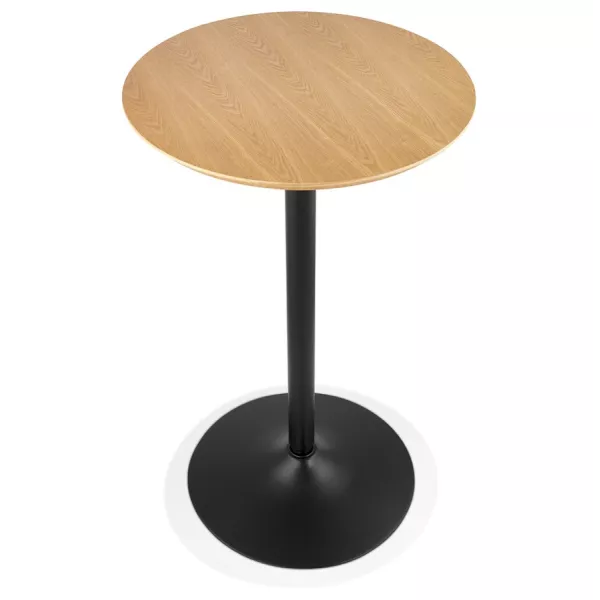 Table haute plateau rond en bois et pied en métal noir ELVAN (Ø 60 cm) (naturel)