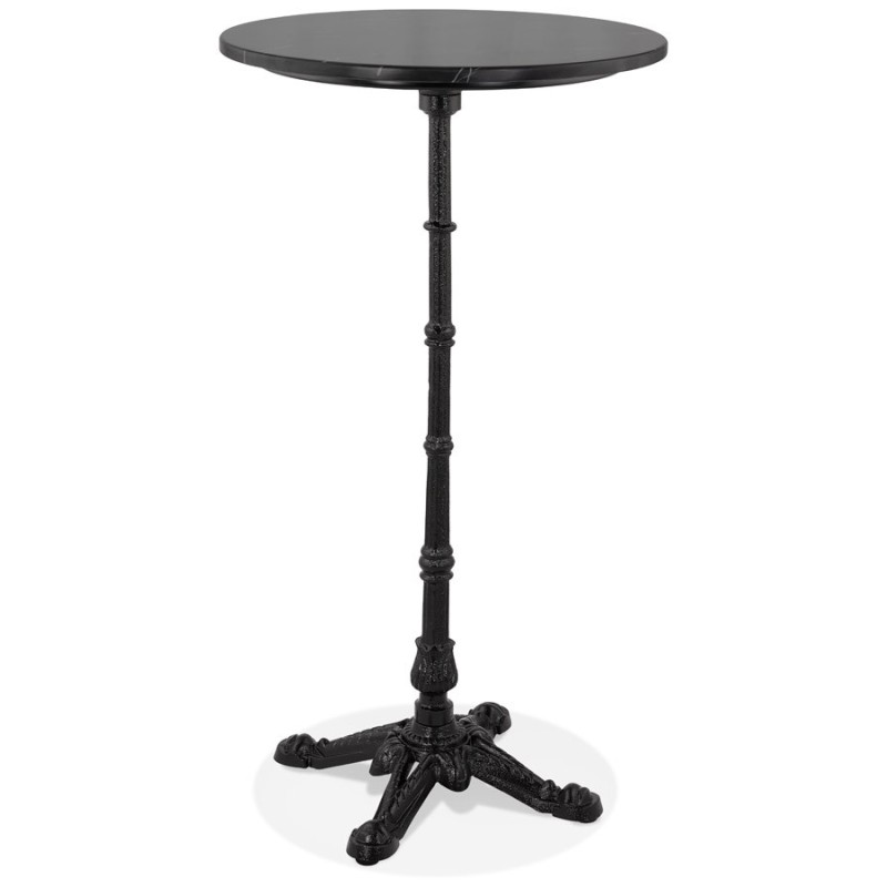 Table haute plateau rond en pierre effet marbre et pied en fonte noir AMOS (Ø 60 cm) (noir)