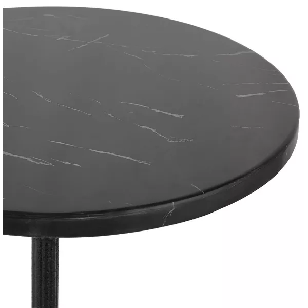 Table haute plateau rond en pierre effet marbre et pied en fonte noir AMOS (Ø 60 cm) (noir)