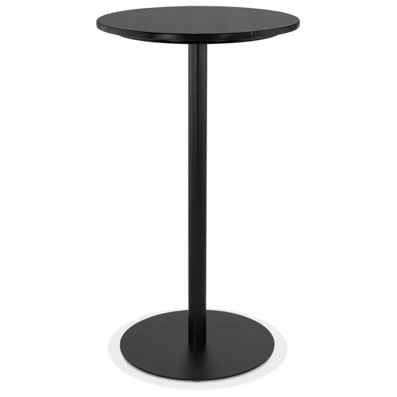 Table haute plateau rond en pierre effet marbre et pied en métal noir OLAF (Ø 60 cm) (noir)