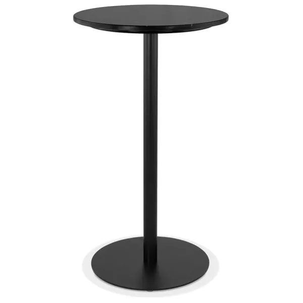 Table haute plateau rond en pierre effet marbre et pied en métal noir OLAF (Ø 60 cm) (noir)