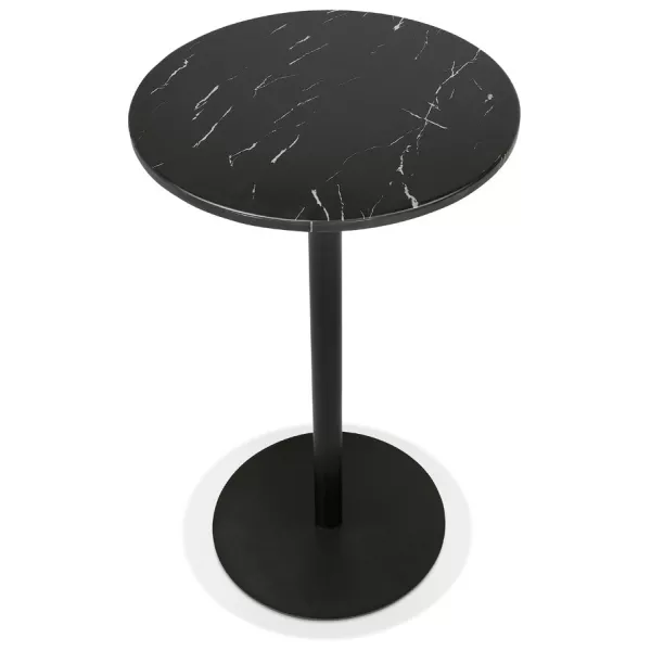 Table haute plateau rond en pierre effet marbre et pied en métal noir OLAF (Ø 60 cm) (noir)