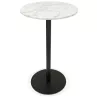 Table haute plateau rond en pierre effet marbre et pied en métal noir OLAF (Ø 60 cm) (blanc)