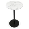 Table haute plateau rond en pierre effet marbre et pied en métal noir OLAF (Ø 60 cm) (blanc)