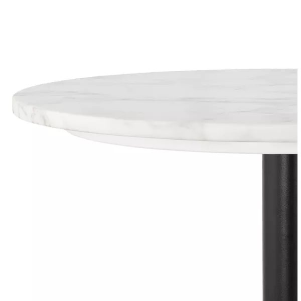 Table haute plateau rond en pierre effet marbre et pied en métal noir OLAF (Ø 60 cm) (blanc)