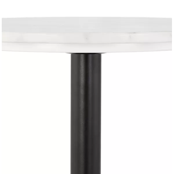 Table haute plateau rond en pierre effet marbre et pied en métal noir OLAF (Ø 60 cm) (blanc)