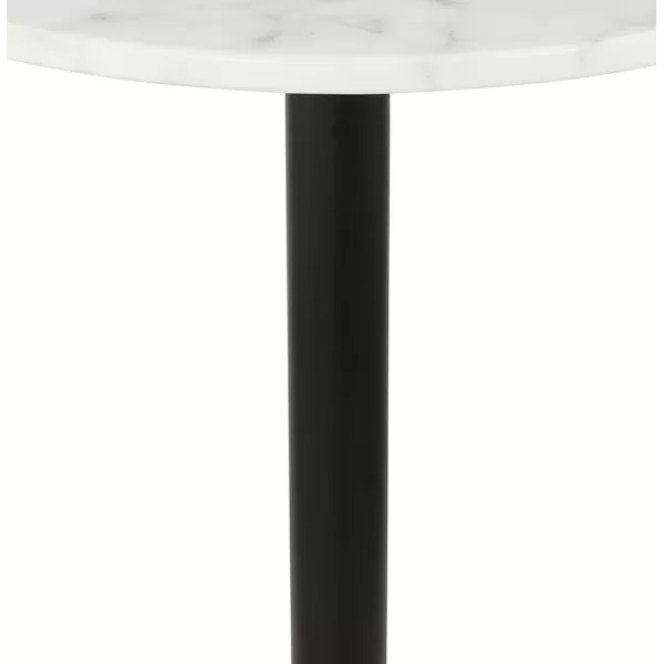 Table haute plateau rond en pierre effet marbre et pied en métal noir OLAF (Ø 60 cm) (blanc)