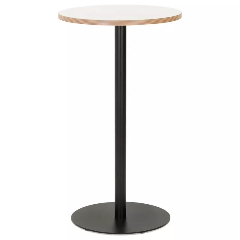 Table haute en bois plateau rond et pied en métal noir (Ø 60 cm) ARCHIBALD (blanc)