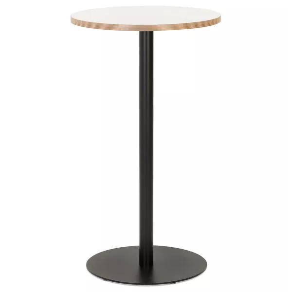 Table haute en bois plateau rond et pied en métal noir (Ø 60 cm) ARCHIBALD (blanc)