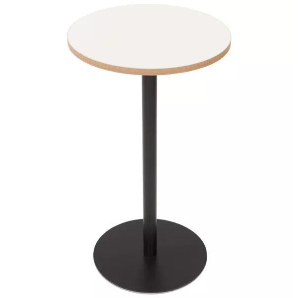 Table haute en bois plateau rond et pied en métal noir (Ø 60 cm) ARCHIBALD (blanc)