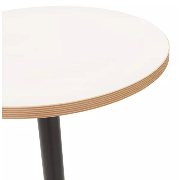 Table haute en bois plateau rond et pied en métal noir (Ø 60 cm) ARCHIBALD (blanc)