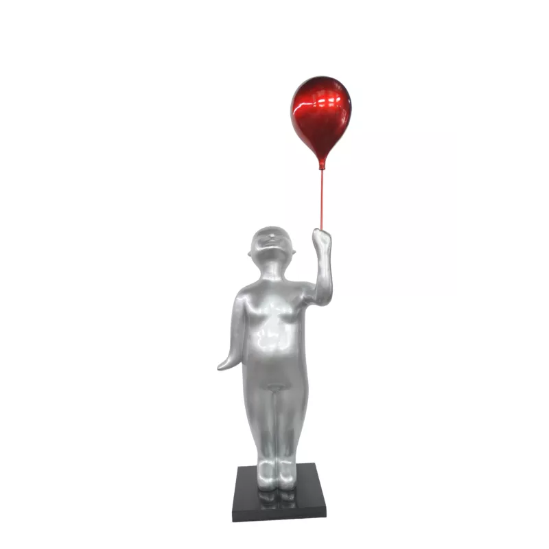 Statue décorative design ENFANT BALLON en résine (H185 x L68 cm) (gris clair)