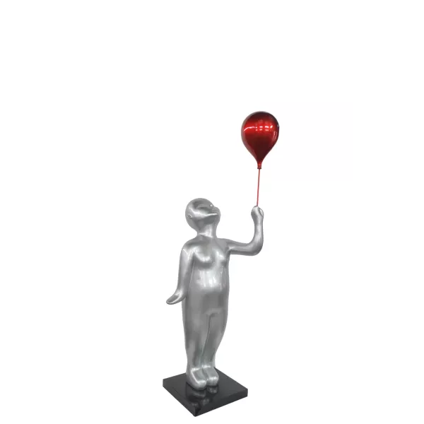 Statue décorative design ENFANT BALLON en résine (H185 x L68 cm) (gris clair)