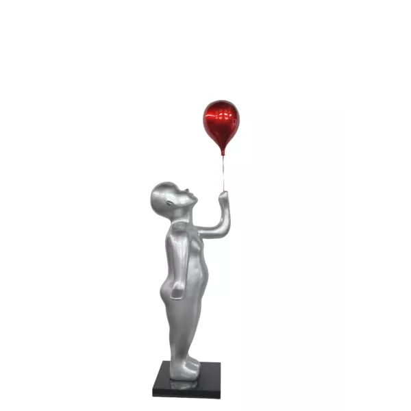 Statue décorative design ENFANT BALLON en résine (H185 x L68 cm) (gris clair)