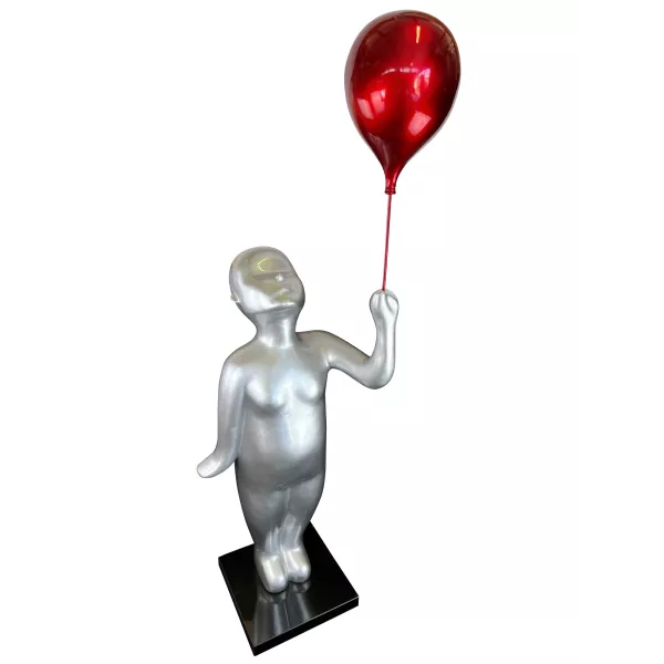 Statue décorative design ENFANT BALLON en résine (H185 x L68 cm) (gris clair)