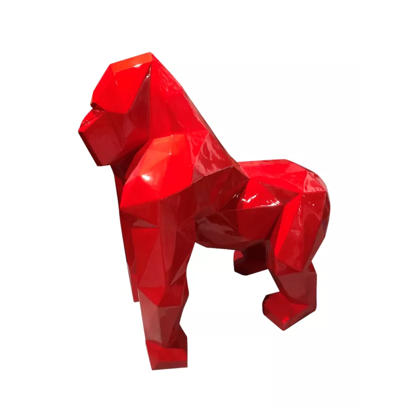 Statue décorative design GORILLE ORIGAMI en fibre de verre (H130 x L110 cm) (rouge)