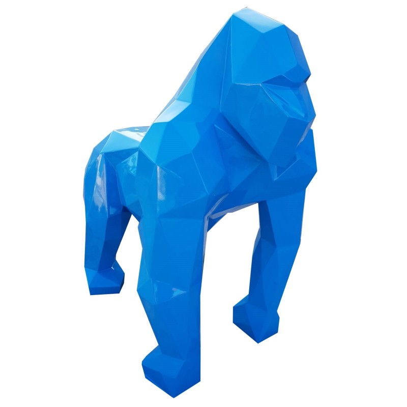 Statue décorative design GORILLE ORIGAMI en fibre de verre (H130 x L110 cm) (bleu)