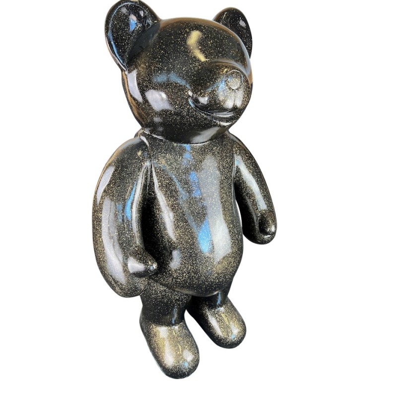 Dekorative Design-Statue TEDDY aus Harz (H146 x B95 cm) (schwarzer Glitzer)