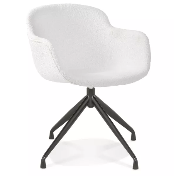 Chaise design accoudoirs tissu bouclé pieds métal noirs AYAME (Blanc, Noir)