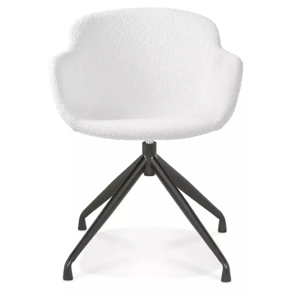 Chaise design accoudoirs tissu bouclé pieds métal noirs AYAME (Blanc, Noir)