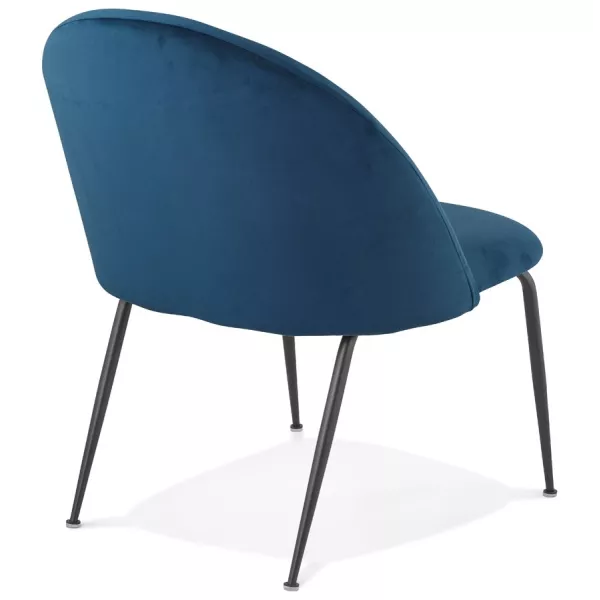 Fauteuil lounge design en velours et pieds métal noir ARTHUS (Bleu, Noir)