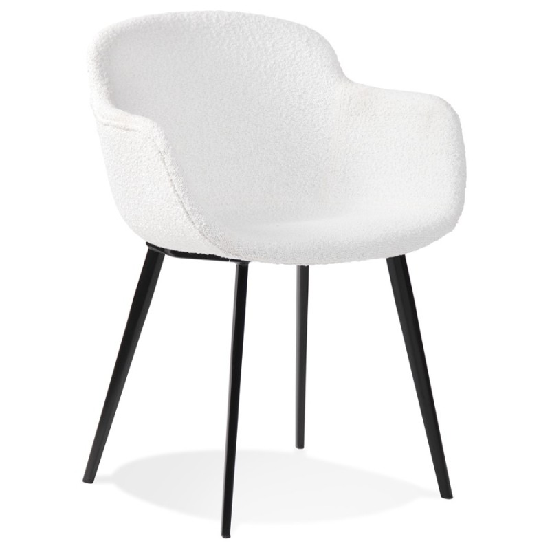 Chaise accoudoirs tissu bouclé pieds métal noir KEVAN (Blanc, Noir)