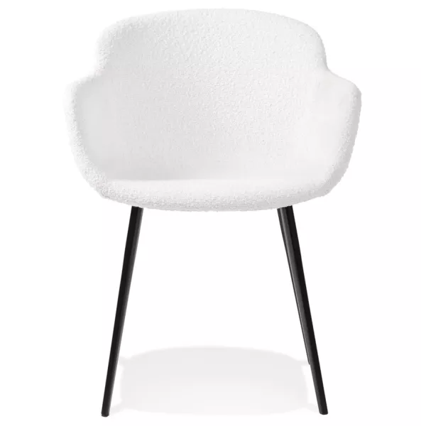 Chaise accoudoirs tissu bouclé pieds métal noir KEVAN (Blanc, Noir)