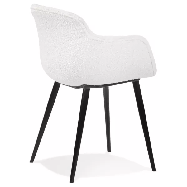 Chaise accoudoirs tissu bouclé pieds métal noir KEVAN (Blanc, Noir)