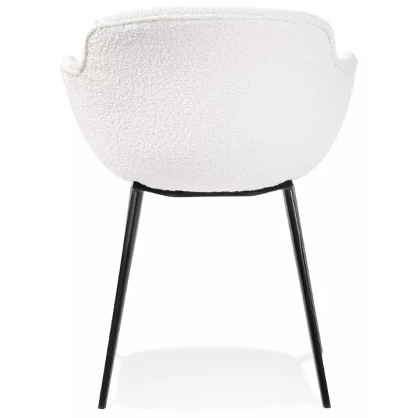 Chaise accoudoirs tissu bouclé pieds métal noir KEVAN (Blanc, Noir)