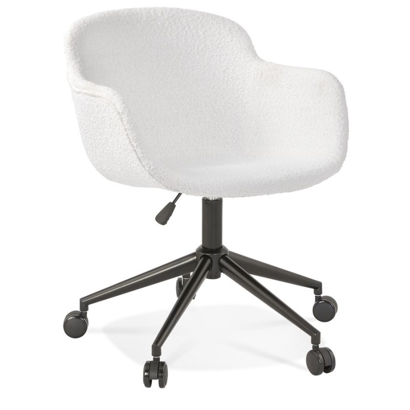 Chaise de bureau sur roulettes tissu bouclé pieds métal noirs LEOPOLD (Blanc, Noir)