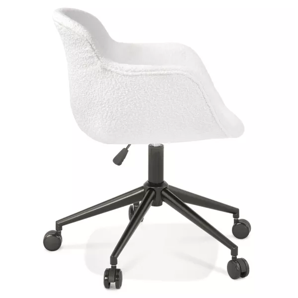 Chaise de bureau sur roulettes tissu bouclé pieds métal noirs LEOPOLD (Blanc, Noir)