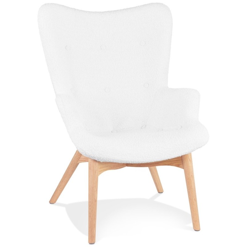 Fauteuil à oreilles tissu bouclé pieds bois naturel RHYS (Beige, Blanc)