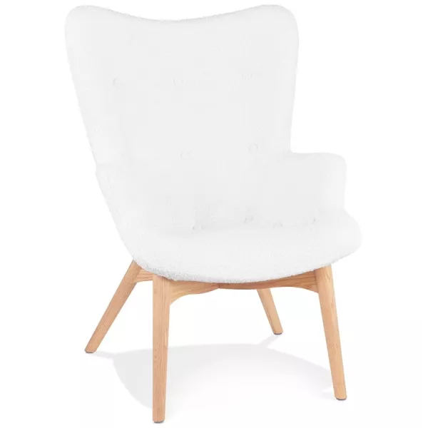 Fauteuil à oreilles tissu bouclé pieds bois naturel RHYS (Beige, Blanc)