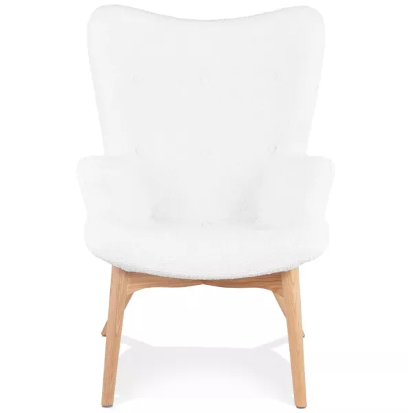 Fauteuil à oreilles tissu bouclé pieds bois naturel RHYS (Beige, Blanc)